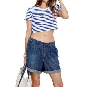 Free People Denimist Blair Pleated Shorts Women 27 Denim Relaxed Casual Designer